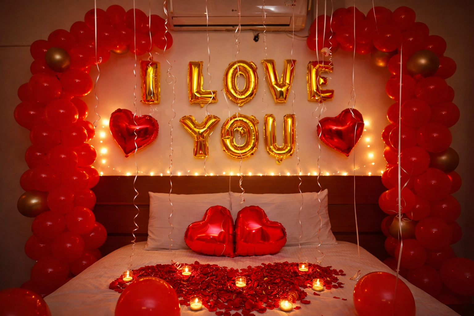 Red Arch I Love You Valentine Bedroom Setup